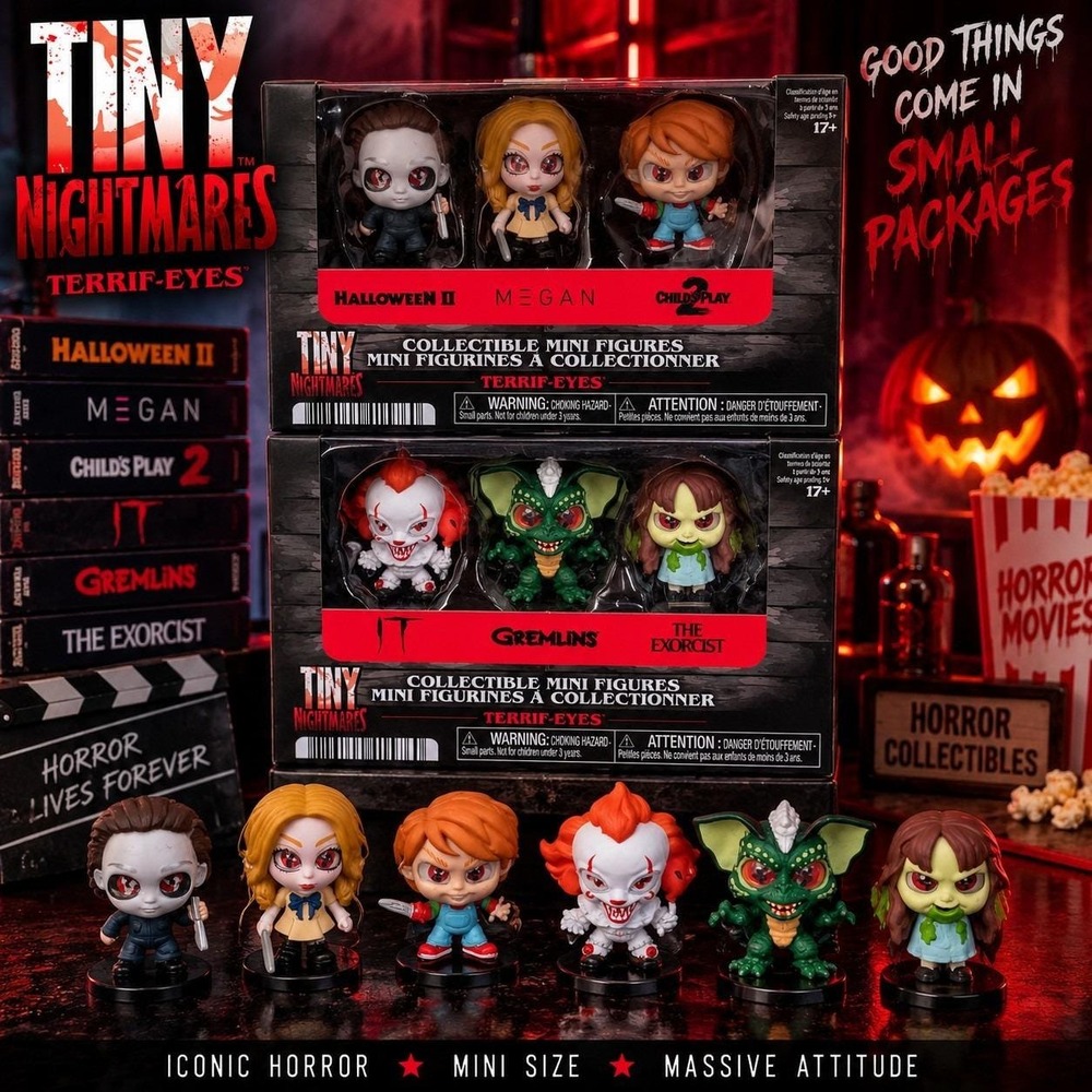 Tiny Nightmares Horror Mini Figures Lot 6 IT Chucky M3GAN Gremlins Exorcist